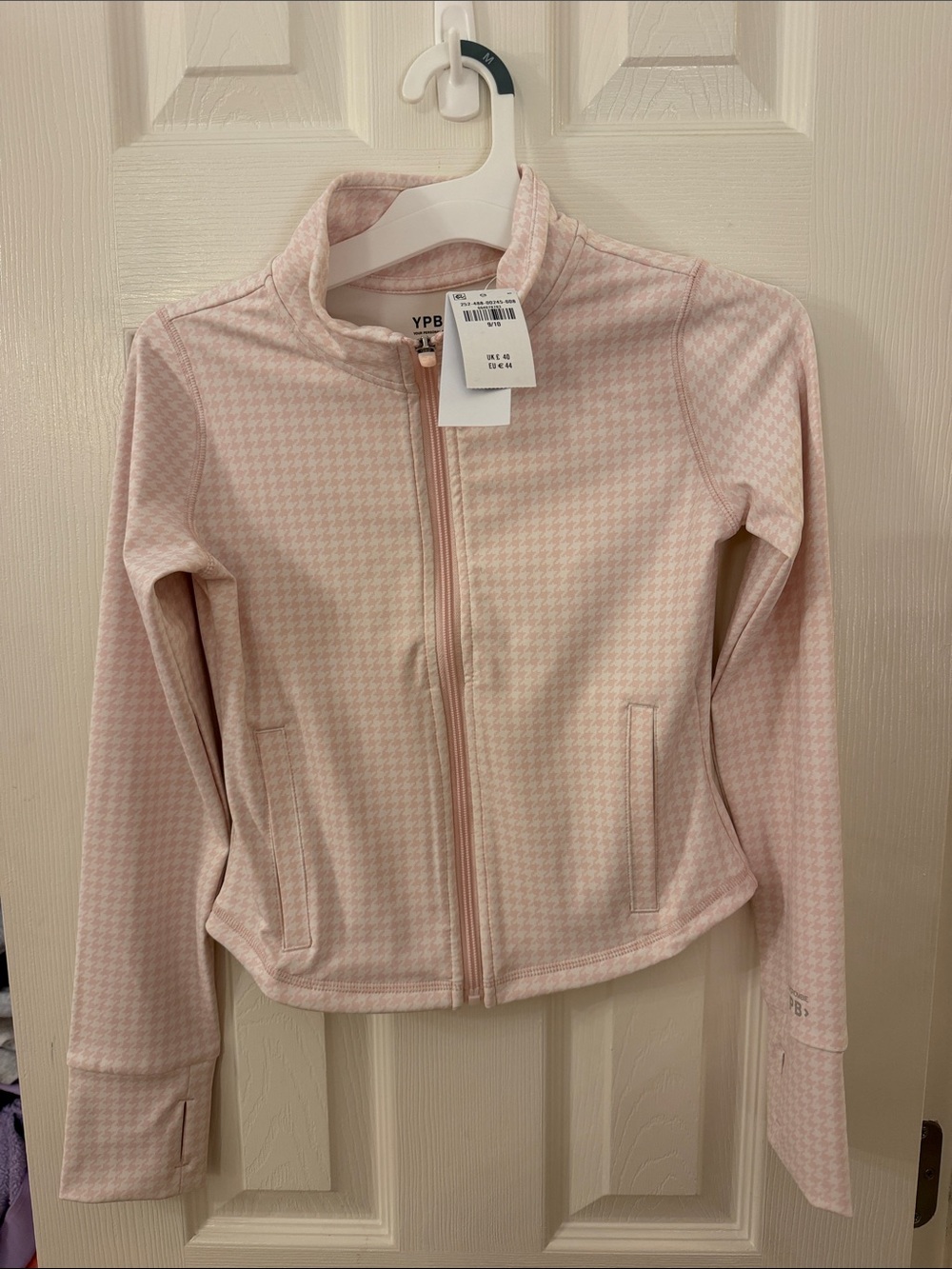 abercrombie kids Light Pink Houndstooth Zip Bomber Jacket